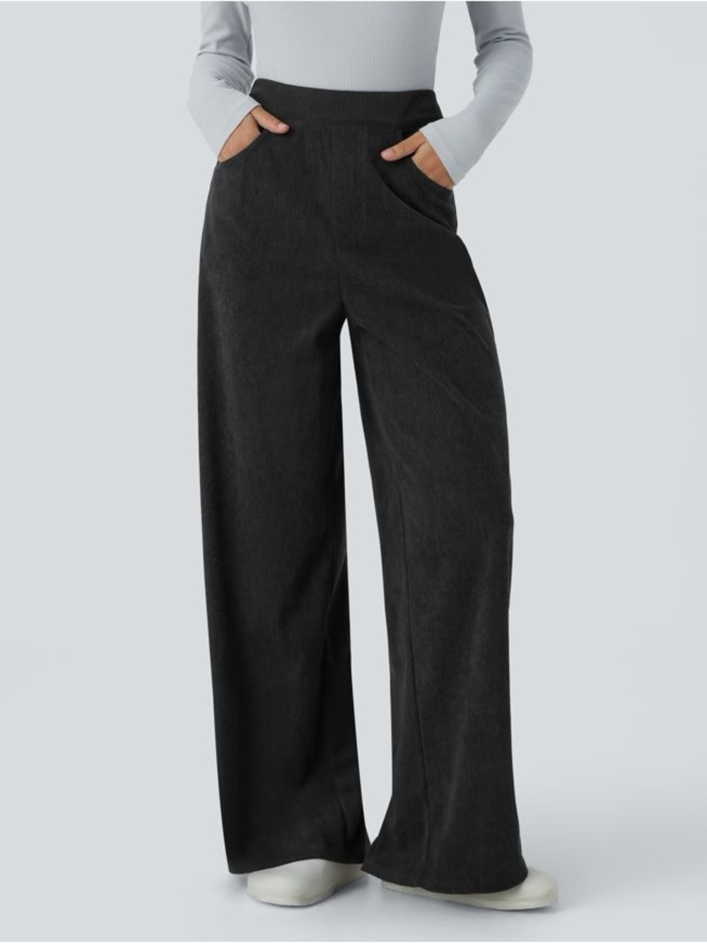 Halara High Rise Wide Leg Baggy Corduroy Work Pants Womens Black XL AuraCord